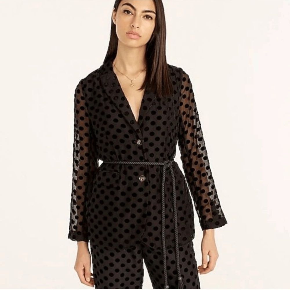 J. Crew Collection Black Polka Dot Sheer Sleeve Holiday Parke Blazer Size 10 - Picture 3 of 11